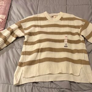 SO Cream and Tan Striped Sweater
